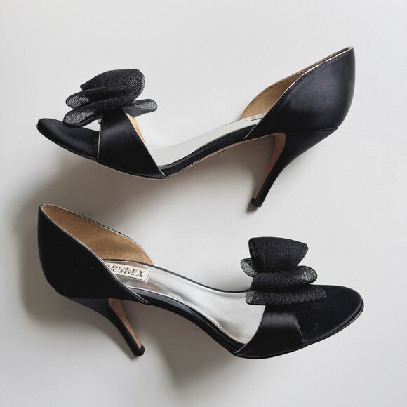 NWT Badgley Mischka Black Satin Mesh Bow Open Toe Xango D'Orsay Heels Size 8 - Picture 4 of 7